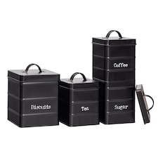 Harbour Housewares 4 Piece Vintage Metal Kitchen Canisters Set - Black