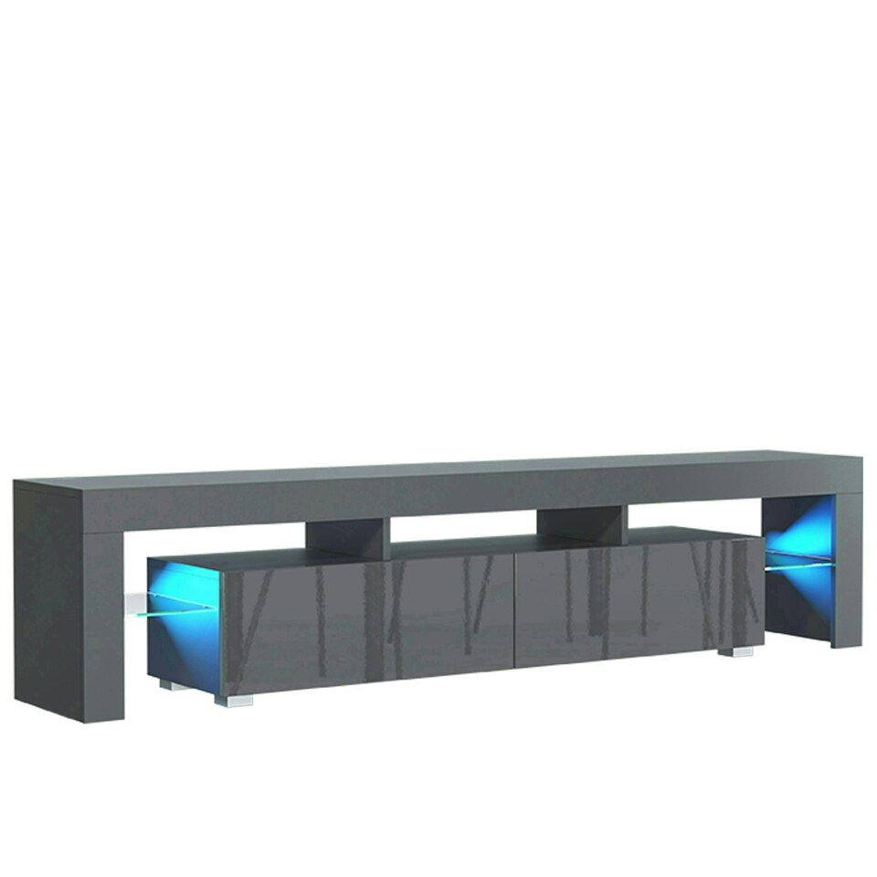 image 1 of TV Unit 200cm Grey Gloss Doors Grey Matt Frame Modern Media Cabinet Grey