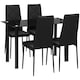 image 2 of HOMCOM Dining Table and Chairs Set 4, Space-Saving Kitchen Table and Chairs Set 4 with Faux Leather Padded Seat and Tempered Glass Top, Dining Room Sets, Black