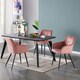 image 8 of Set of 4 Camden Modern Velvet Dining Chairs with Armrests, Quilted Design & Black Metal Legs Pink