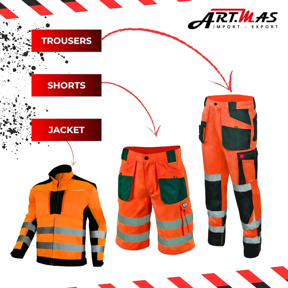 image 1 of Artmas Flash Orange High-Visibility Work Trousers with 2 Knee Pads, Class 2, 260gsm (28/30 Inch - 46 EU)