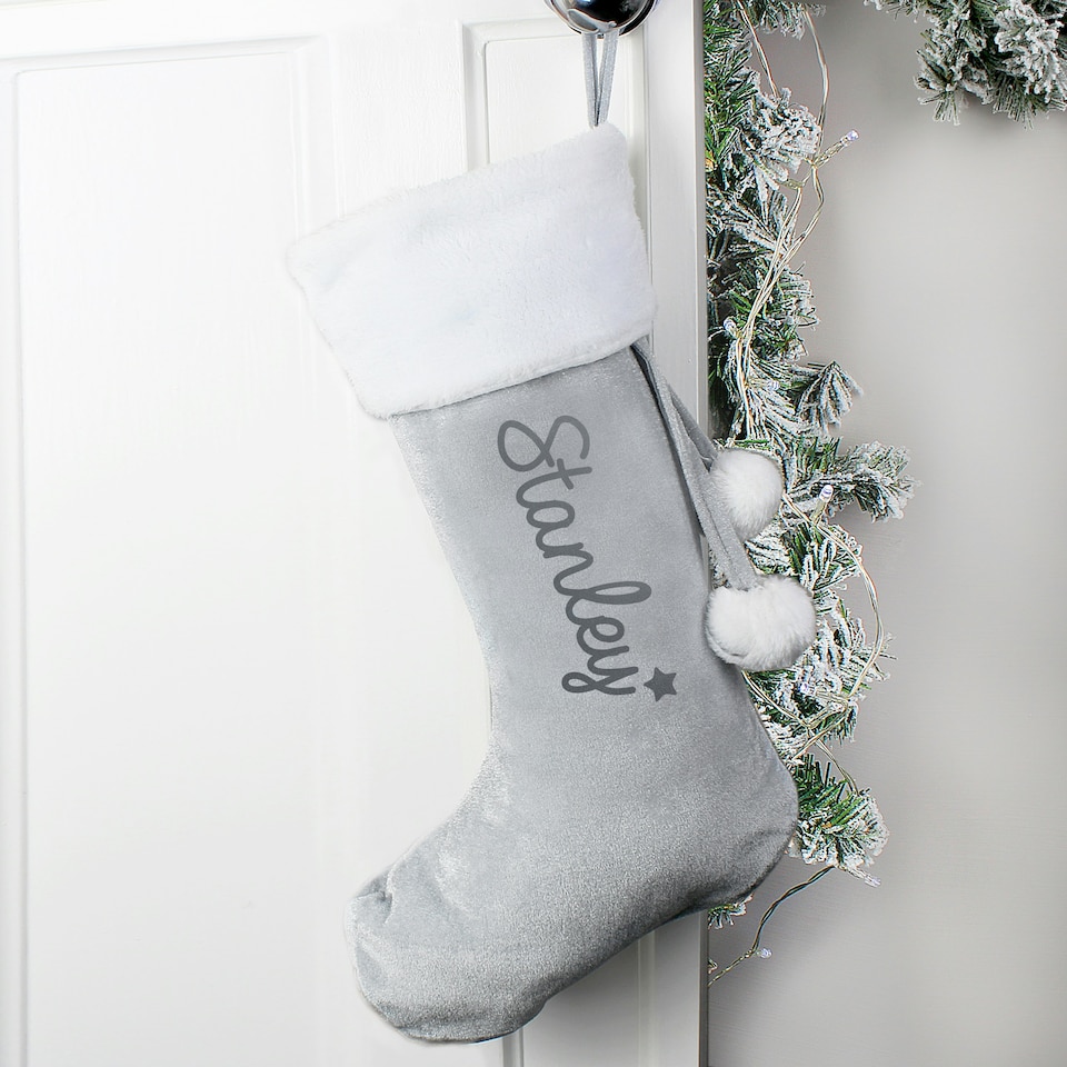 image 1 of Personalised Name Only Silver Grey Stocking