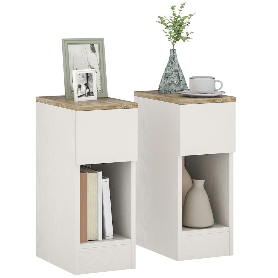 image 1 of HOMCOM Bedside Tables Set of 2, Nightstands for Bedroom, Living Room, White