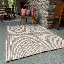 CHAKKAR PALE Stripe Rectangular Beige Hall Rug - Jute - L75 x W120 - White White