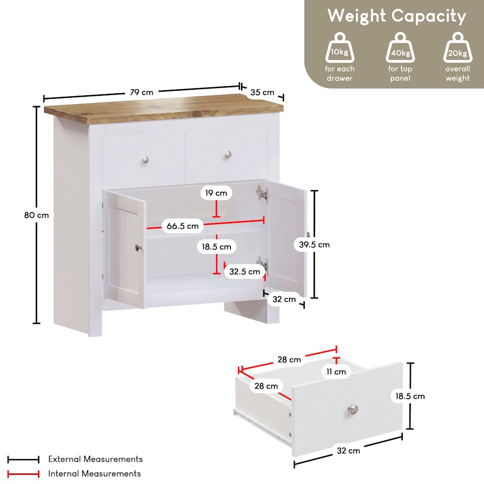image 1 of Vida Designs Arlington 2 Drawer 2 Door Sideboard Shaker Buffet Cabinet Storage, White & Oak | White | White & Oak | 1
