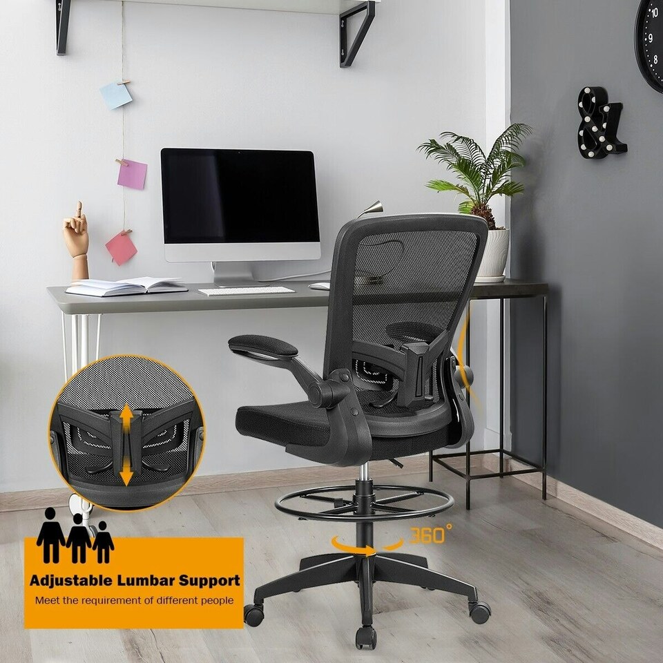image 1 of COSTWAY High Back Mesh Drafting Chair Tall Office Chair Black