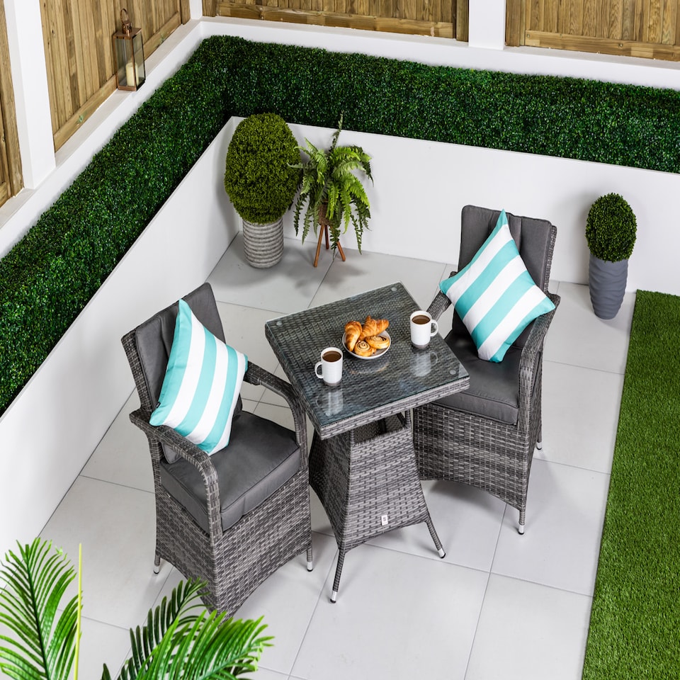 image 1 of Arizona Square Rattan Garden Bistro Table and Chairs Set 2 Seater | Grey | Grey