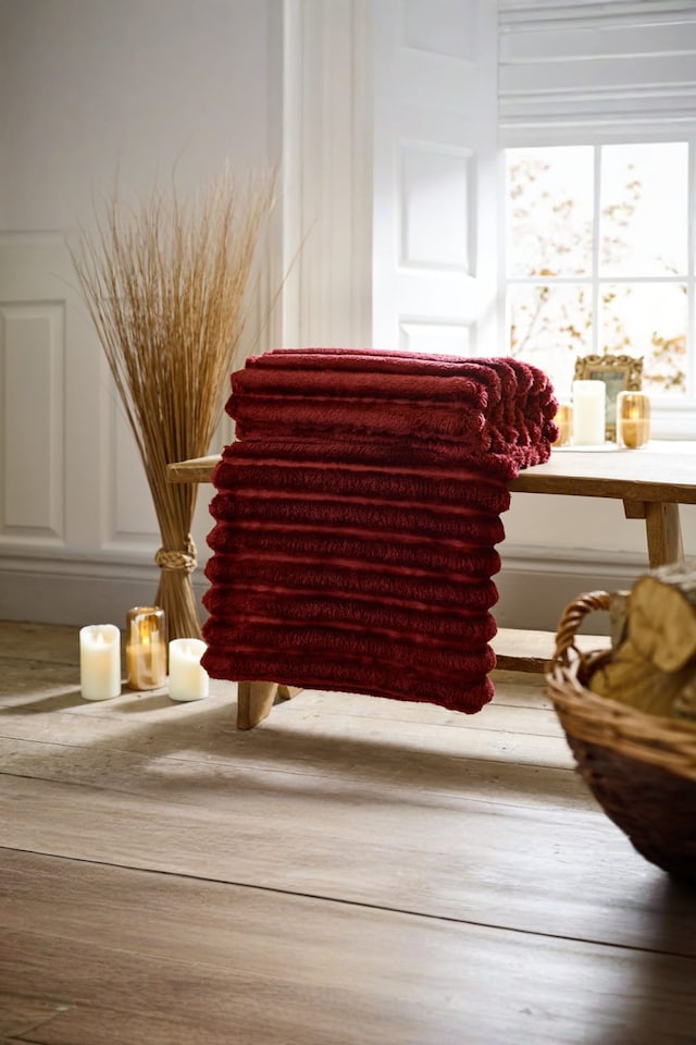 image 1 of Alnwick Supersoft Ribbed Throw Blanket, 140×180cm – Plush Cosy Sofa & Bed | Red | Merlot