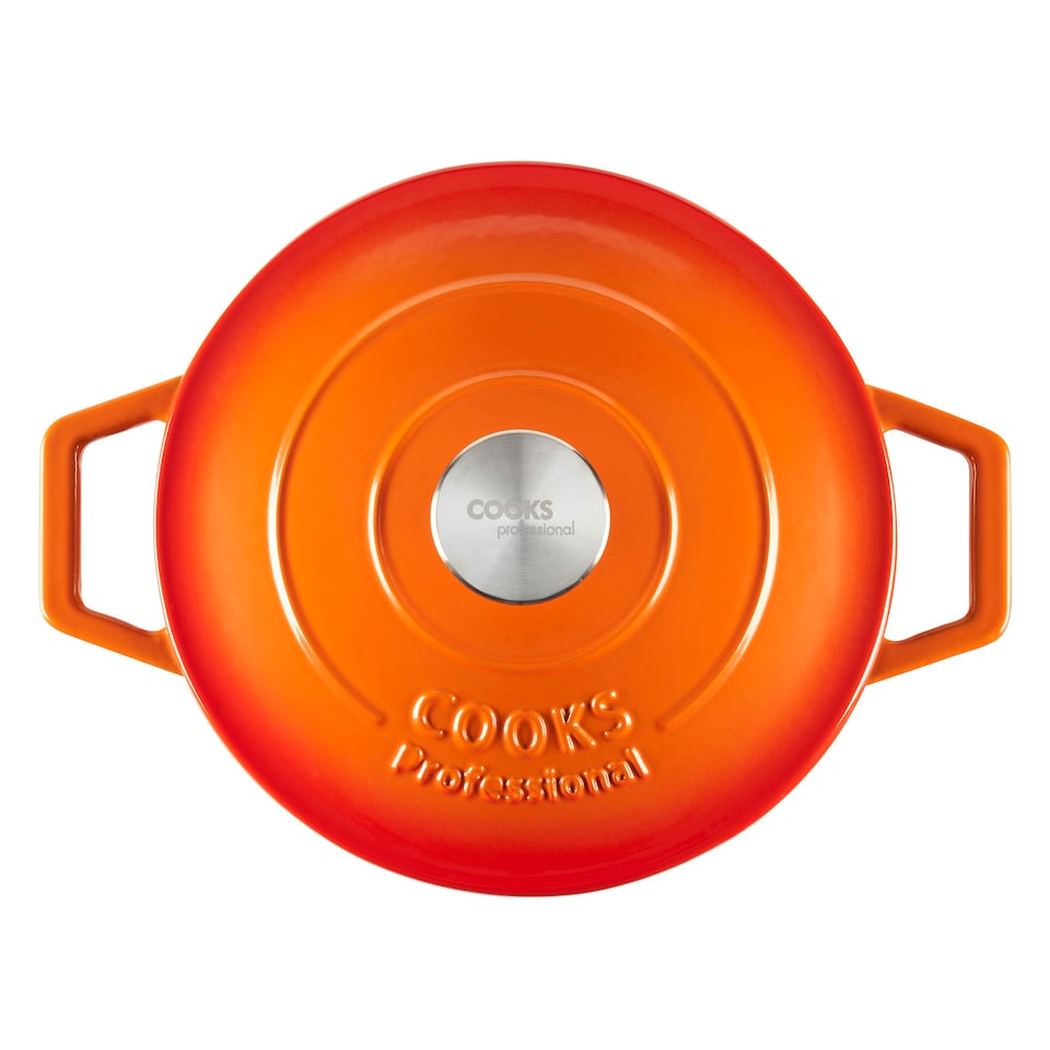image 1 of Cooks Professional Cast Iron Casserole 20cm | 2.8L Capacity | Enamelled Inside & Out | Graduated Orange