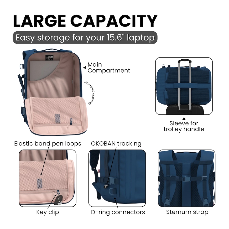 image 1 of Cabinzero Classic Plus Backpack 32L, Padded Carry On Travel Rucksack with Chest Strap