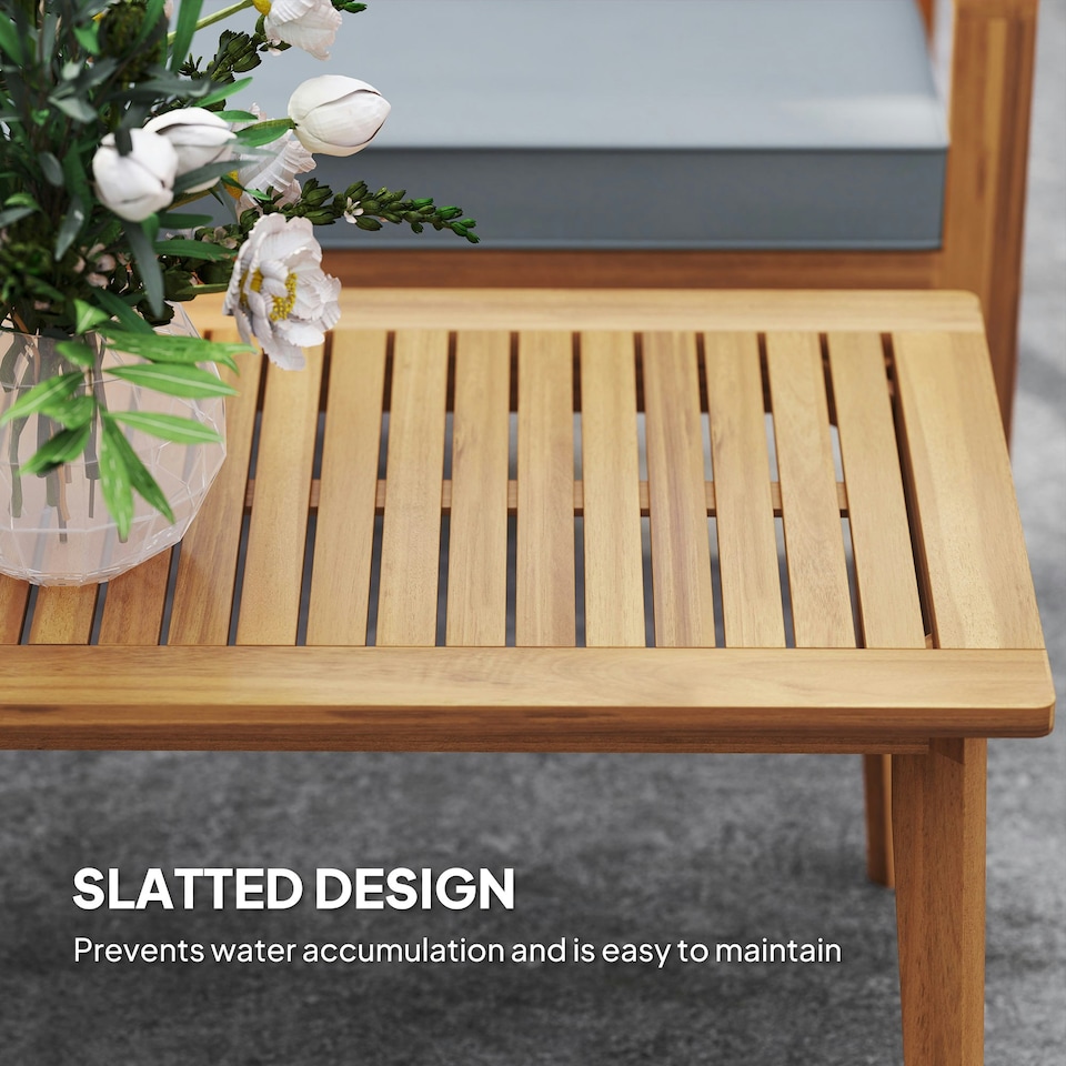 image 1 of Outsunny 4 Pieces Wooden Garden Furniture Set with Cushions, Teak