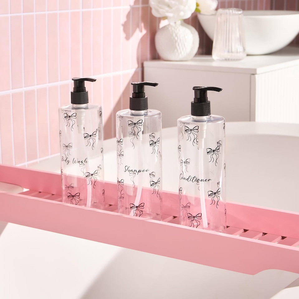 image 1 of OHS 3 Pack Bows Pump Dispenser Bottles Refillable Shampoo Containers