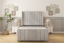 Sloomy Hargrave Silver Naples Bed Frame With 50"  Upholstered Wingback Headboard 2'6 Small Single