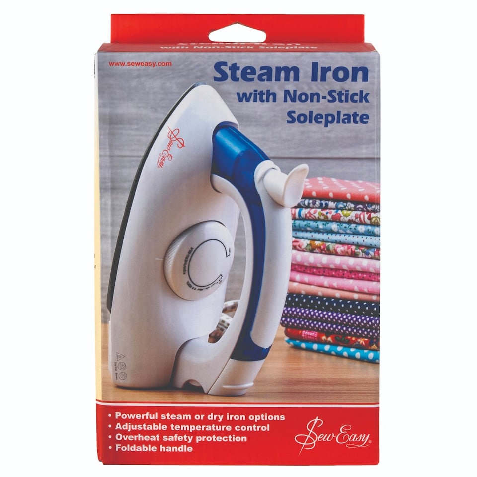 image 1 of Sew Easy Travel Steam Iron - 700W Compact Portable Iron with Fold-Down Handle & Non-Stick Soleplate