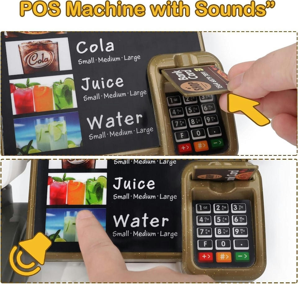 image 1 of Pretend Play Coffee Shop & Pizza Cafe Set - 30-Piece Kids Coffee Maker Playset with Cash Register and Food Accessories