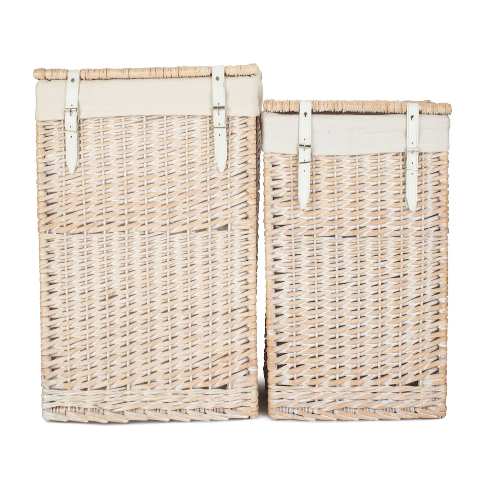 image 1 of Set of 2 Boutique White Wash Storage Laundry Hamper With Lining | White | White