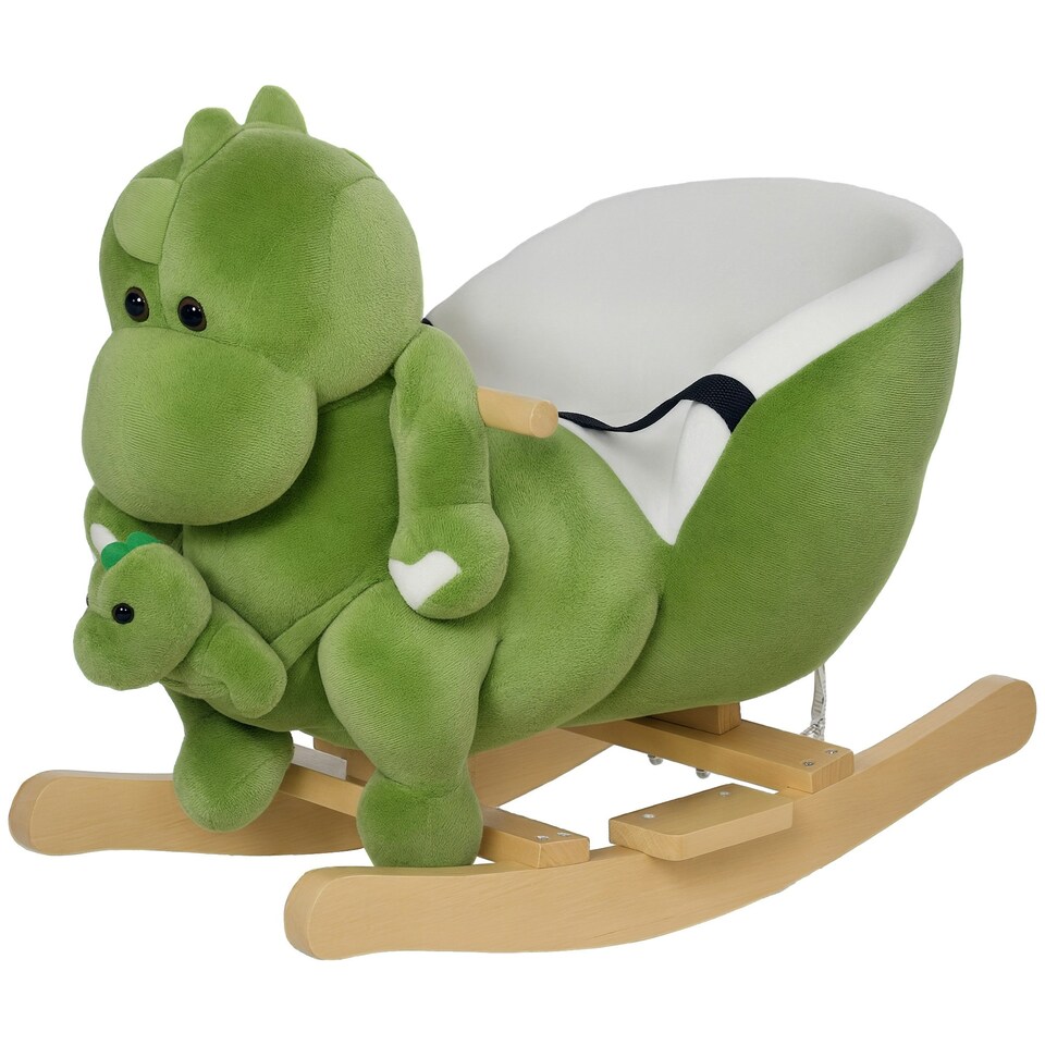 image 1 of AIYAPLAY Baby Rocking Horse w/ Safety Belt, 32 Songs, Wood Base, Hand Puppet