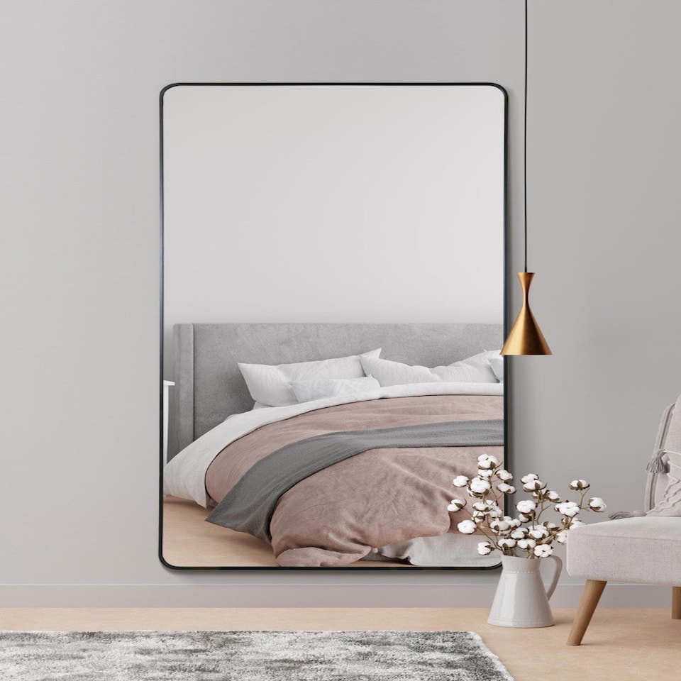 image 1 of The Angulis - Black Aluminium curved Edge Wall Leaner Mirror 68"x33" (174X85CM) Black