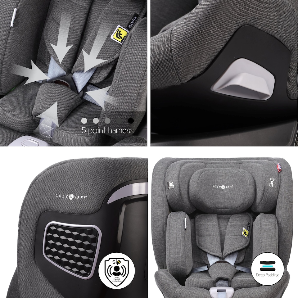 image 1 of Cozy N Safe Omega i-Size 360 Rotating Car Seat 40-150cm, ISOFix & Support Leg, Extended Rear & Forward Facing, High Booster, Side Impact Protection, Adjustable Headrest, Birth to 12 Years (Pearl Grey)