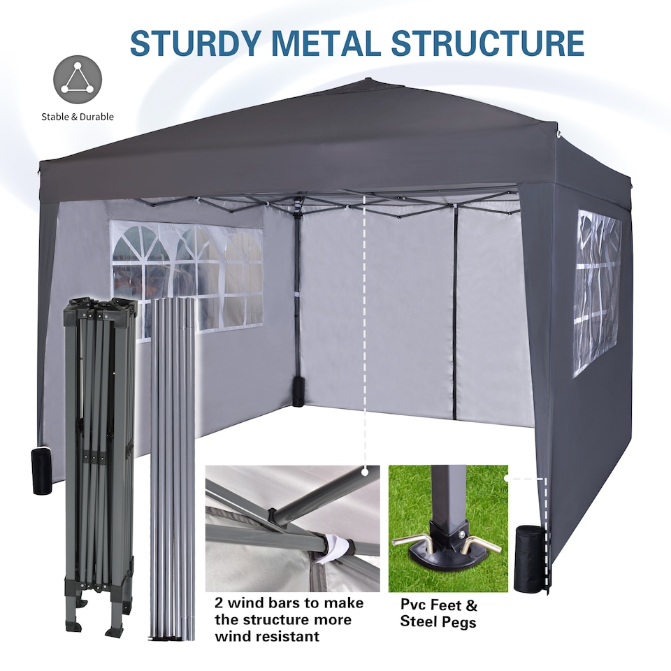 image 1 of MCC Direct Gazebo 3x3 Pop up Garden Outdoor Tent Patio Canopy Marquee with Sides