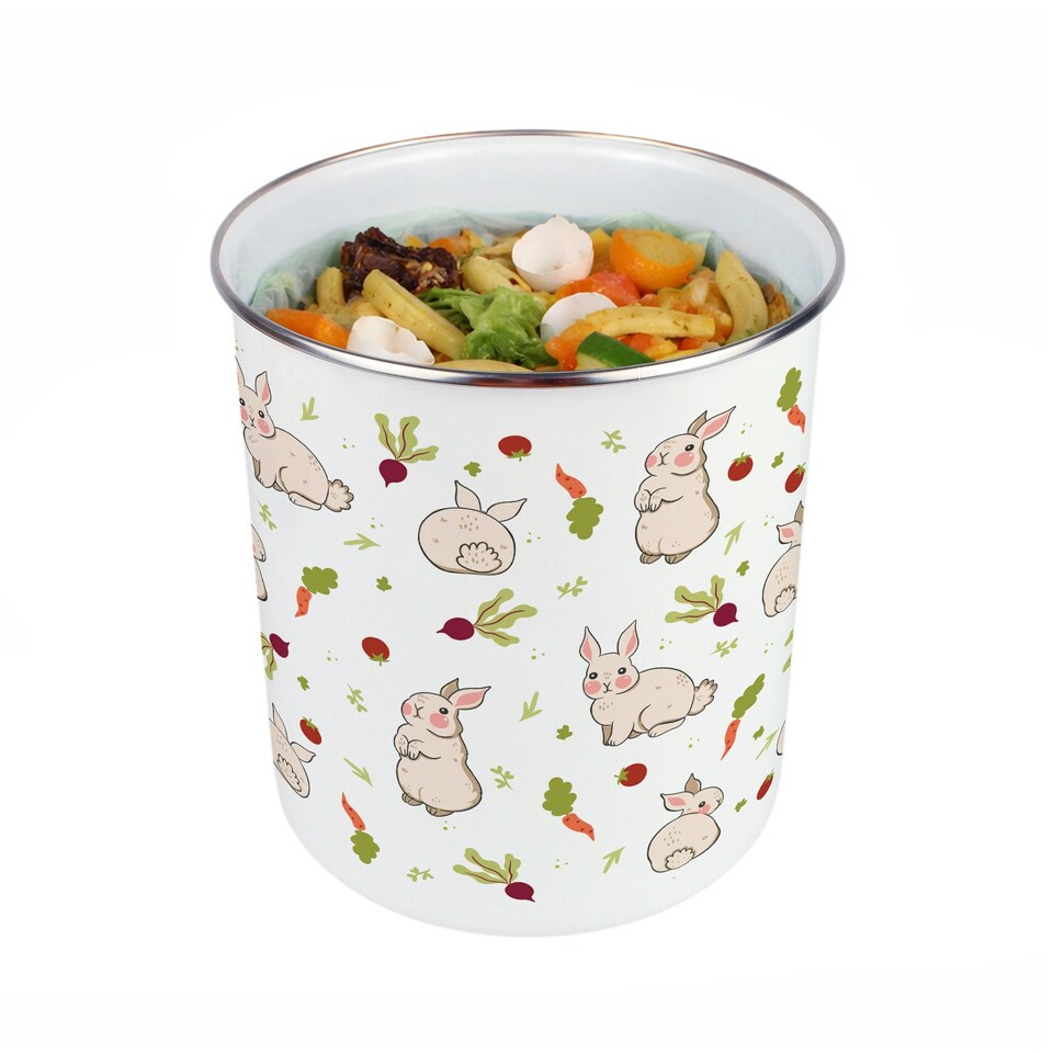 image 1 of Allotment Rabbits Food Waste Caddy - Metal 2L Decorative Kitchen Compost Bin