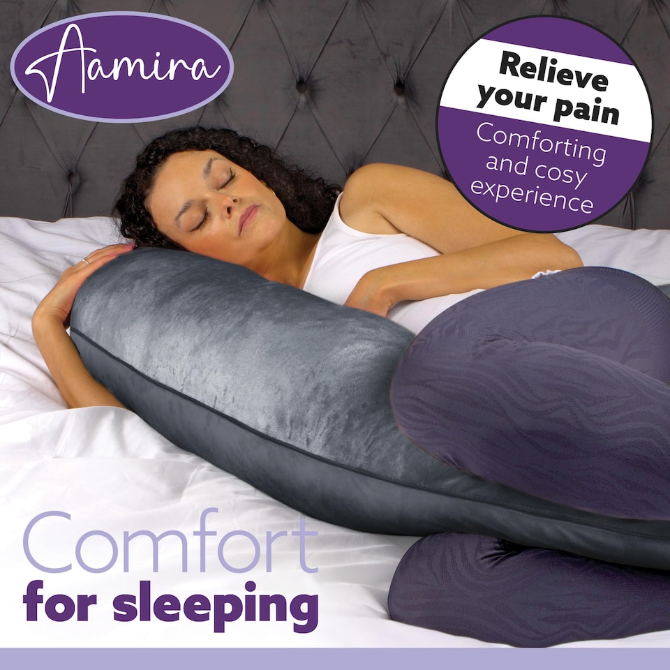 image 1 of Aamira Dark Grey Pregnancy Maternity Pillow, 140x65x20cm C Shaped Memory Foam | Grey | Grey | Standard | 1