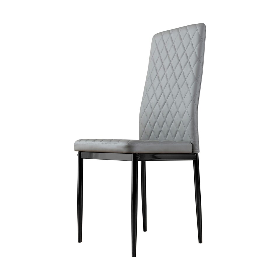 image 1 of Furniturebox 4x Milan Black Leg Grey Hatched Faux Leather Dining Chairs