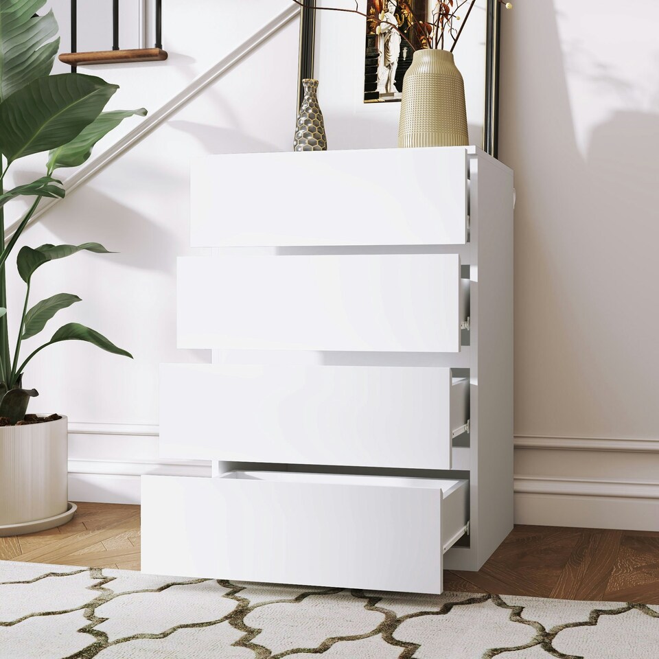 image 1 of HOMCOM Bedroom Chest of Drawers, 4 Drawers Dresser, Drawer Unit, White