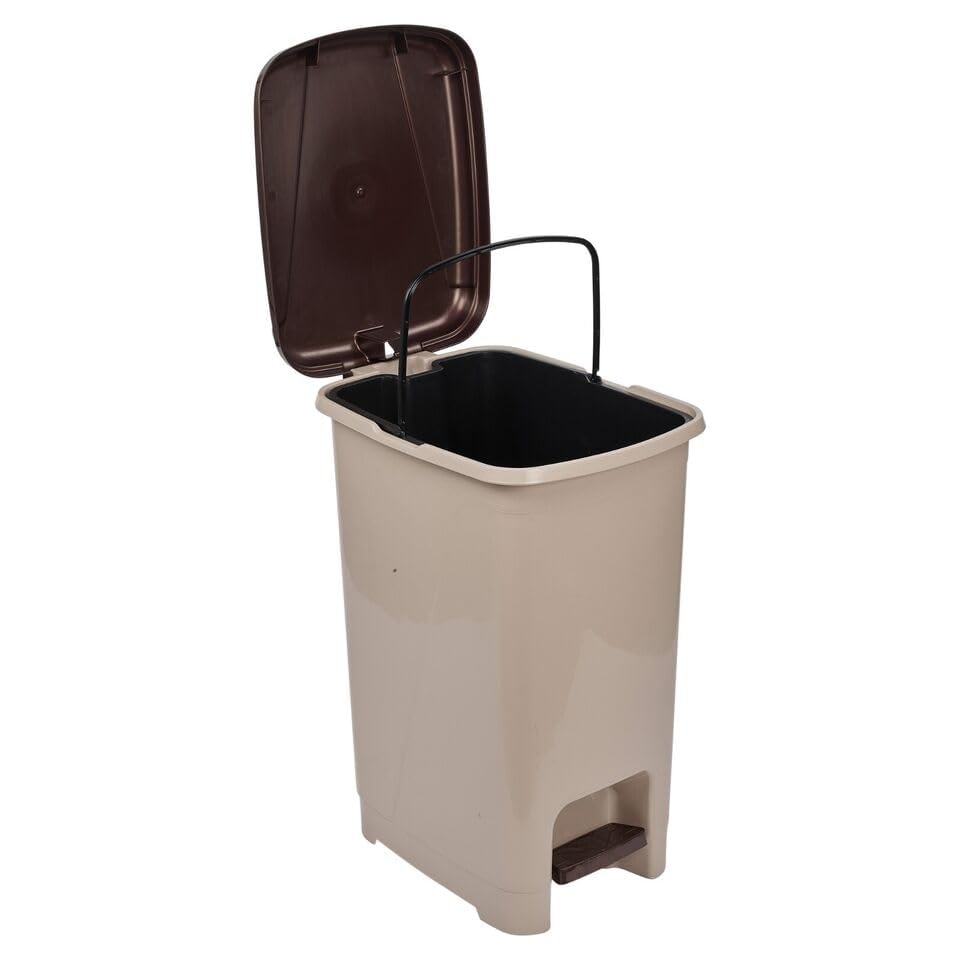 image 1 of Slim Pedal Waste Recycling Bin Can Insert Step On Lid Kitchen Bathroom | Brown | 40L- Cappuccino
