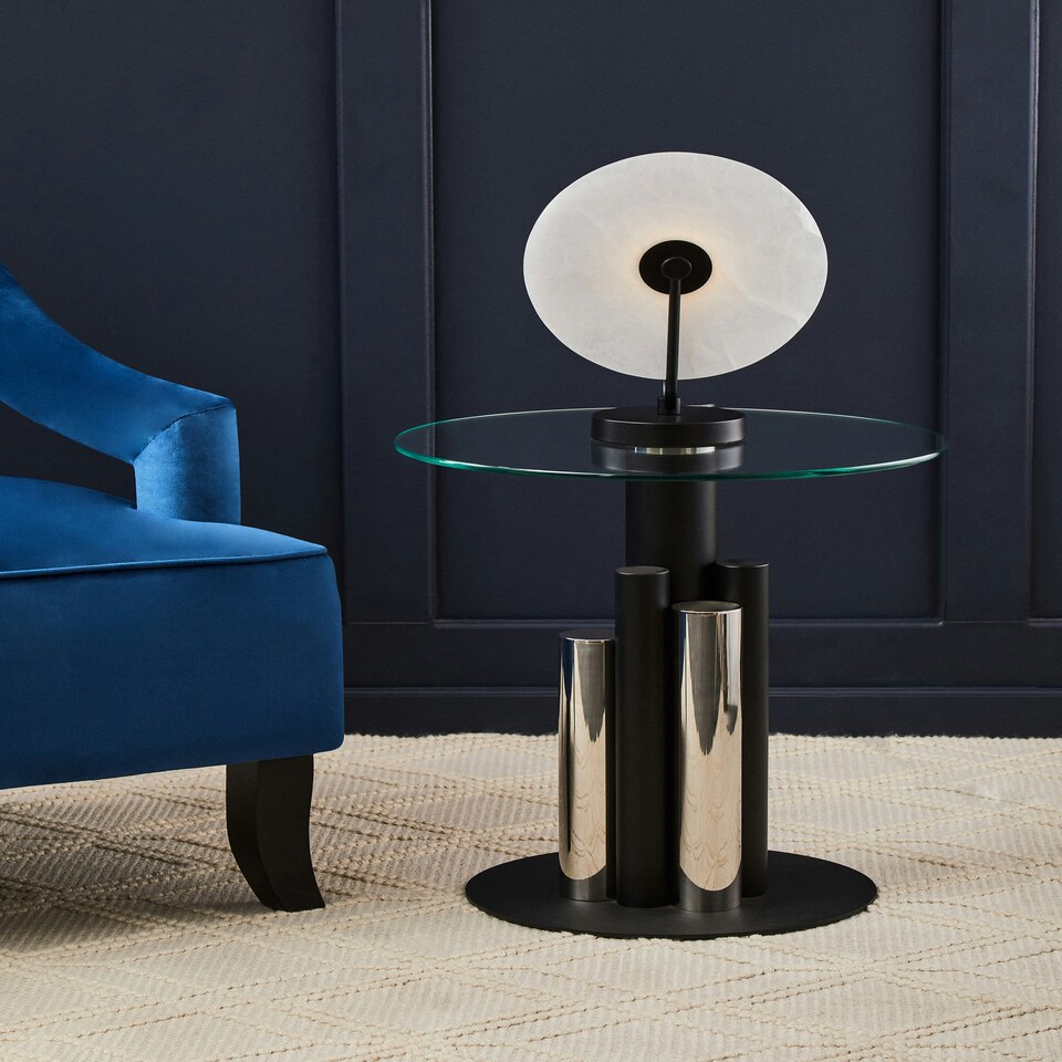image 1 of Interiors by Premier Glass Silver And Black Base Side Table Black