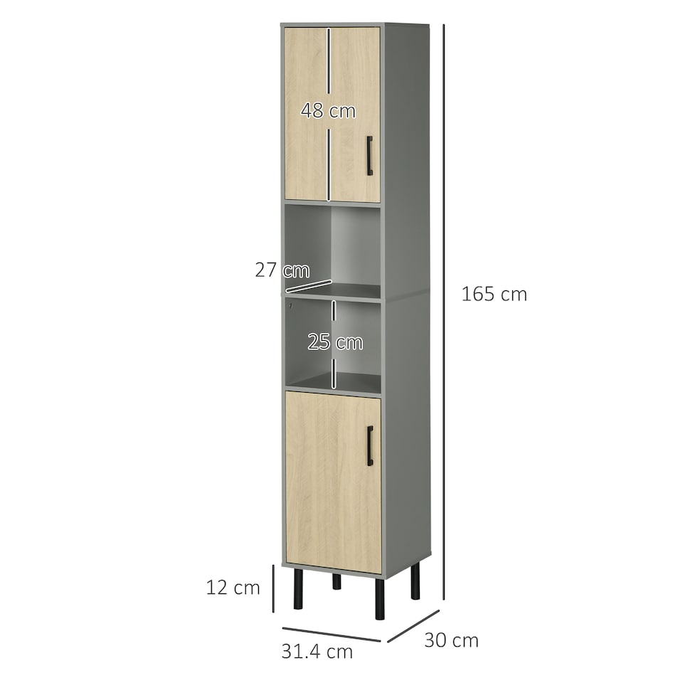 image 1 of kleankin Tall Bathroom Cabinet, Free Standing Bathroom Storage Cabinet Cupboard with Door and Adjustable Shelves for Kitchen, Living Room