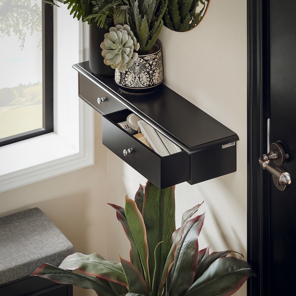 image 1 of SoBuy FRG43-SCH,Floating Shelf with 2 Drawers | Black | Black | 1