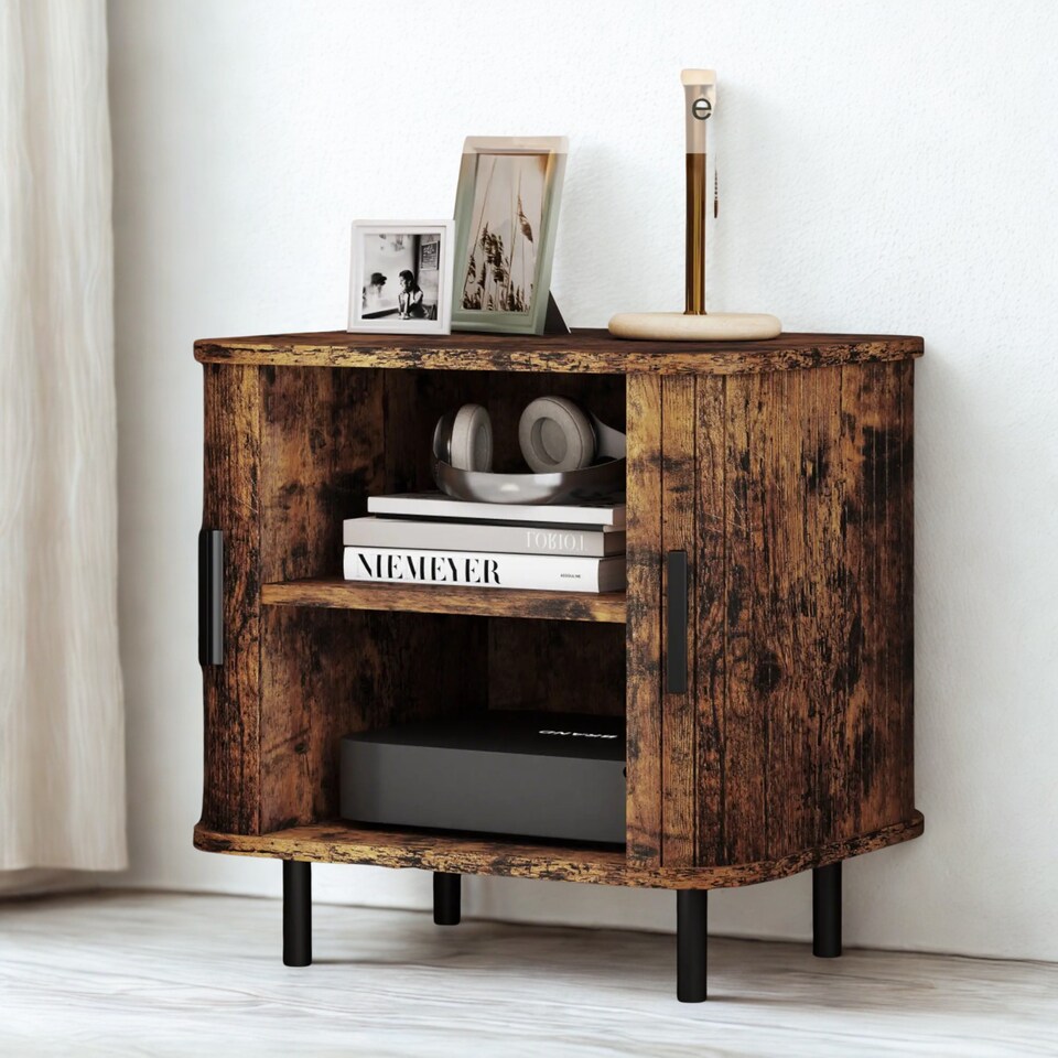 image 1 of Industrial Bedside Table Nightstand With Storage Rustic