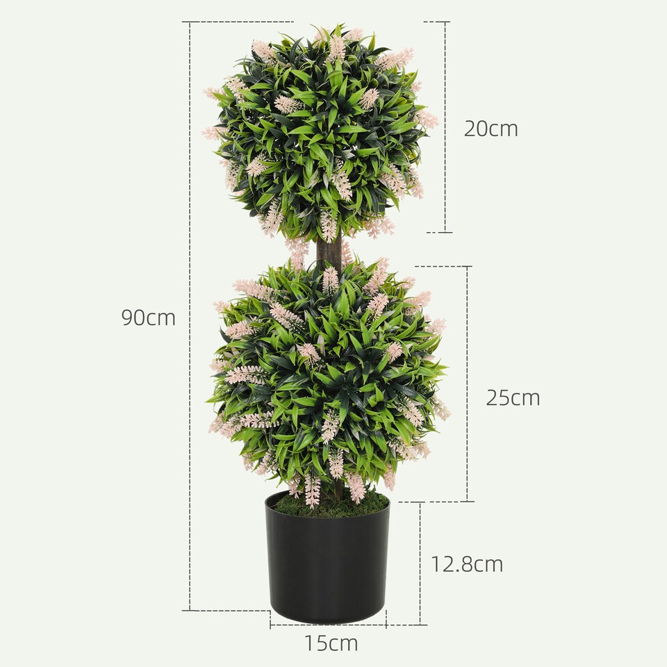 image 1 of HOMCOM Set of 2 Decorative Artificial Plants Ball Trees with Lavender Flowers in Pot Fake Plants for Home Indoor Outdoor Decor, 70cm, Pink
