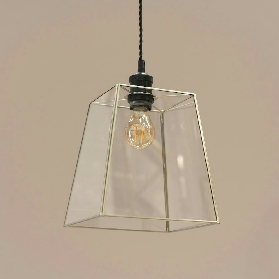 image 1 of ValueLights Susie Pair of Glass Pendant Lantern Chrome Case Easy Fit Lamp Shades