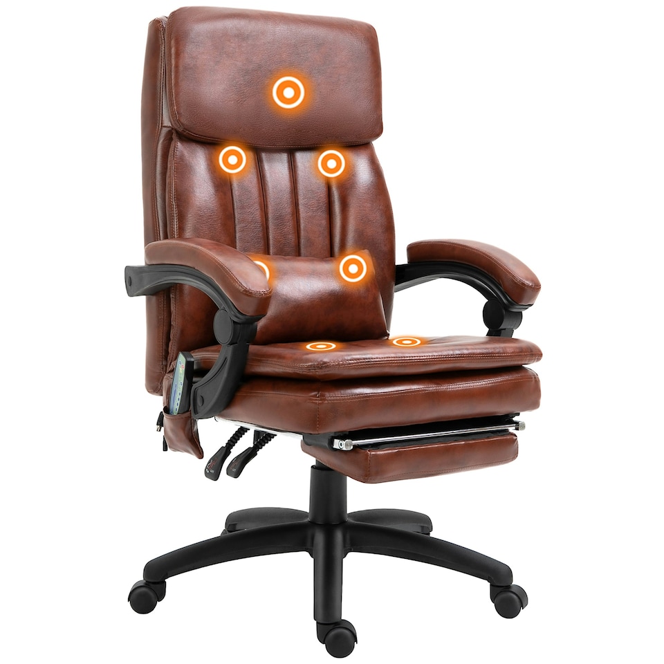 image 1 of Vinsetto PU Leather Massage Office Chair w/ Adjustable Height Footrest Brown
