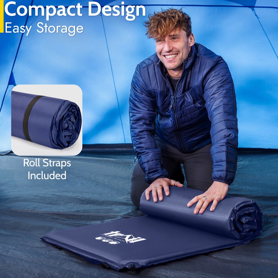 image 1 of 2.5cm Single Camping Mat Self Inflating Inflatable Camp Roll Mattress With Bag Trail | Blue | Single | 1