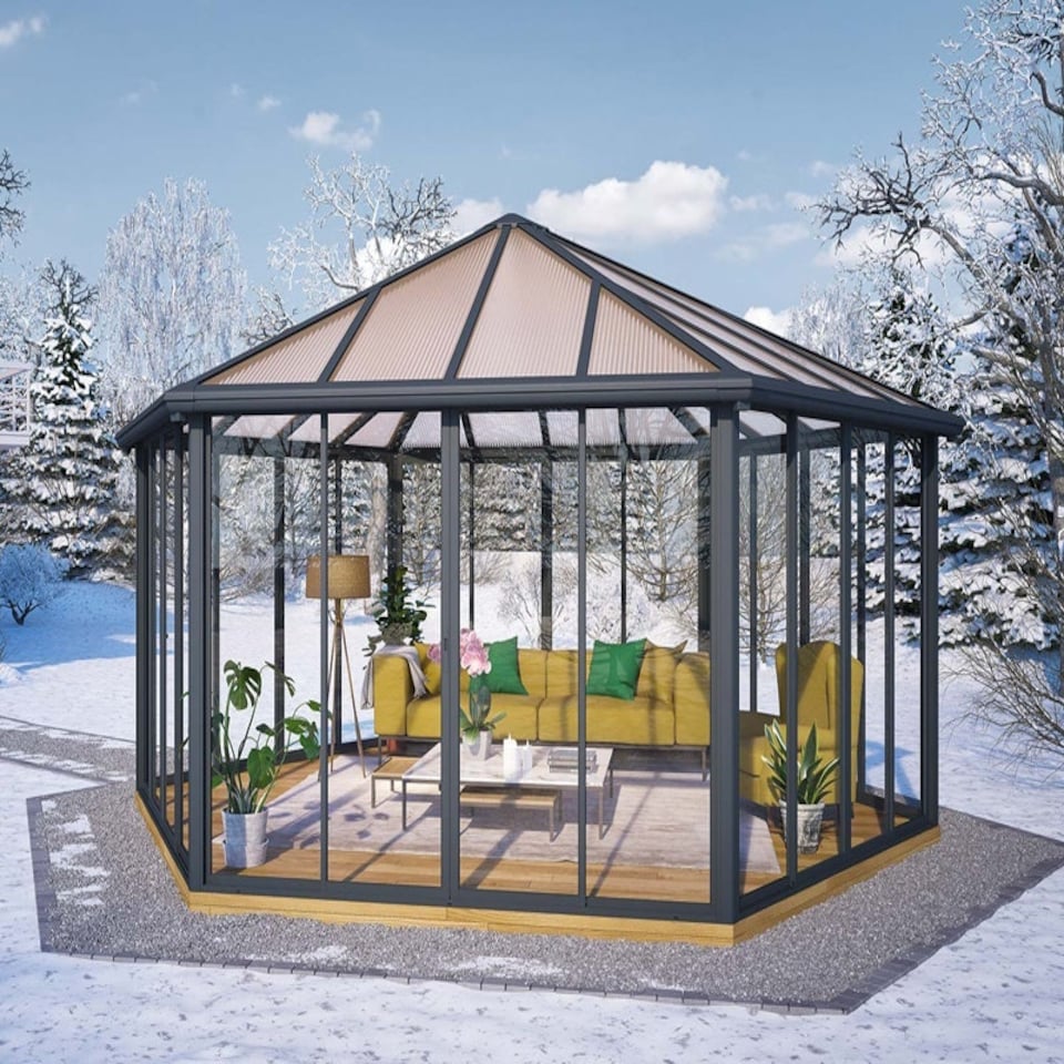 image 1 of Greenhouse Garda Garden Conservatory Bronze - Polycarbonate/Acrylic - L595 x W517 x H332 cm - Grey