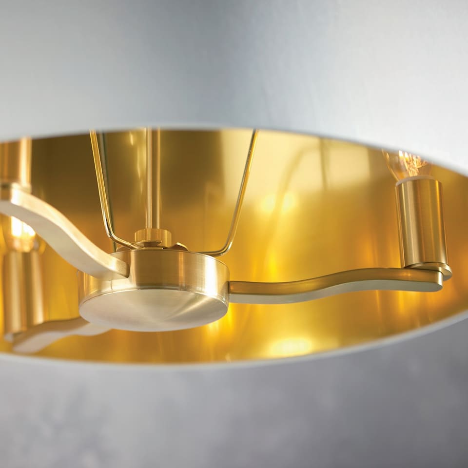 image 1 of Harvey 3 Light Ceiling Pendant Satin Brushed Gold, Vintage White Silk Effect, E14