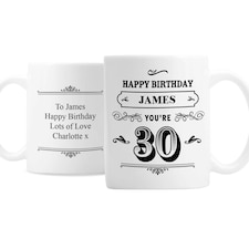 Personalised Birthday Vintage Typography Mug White