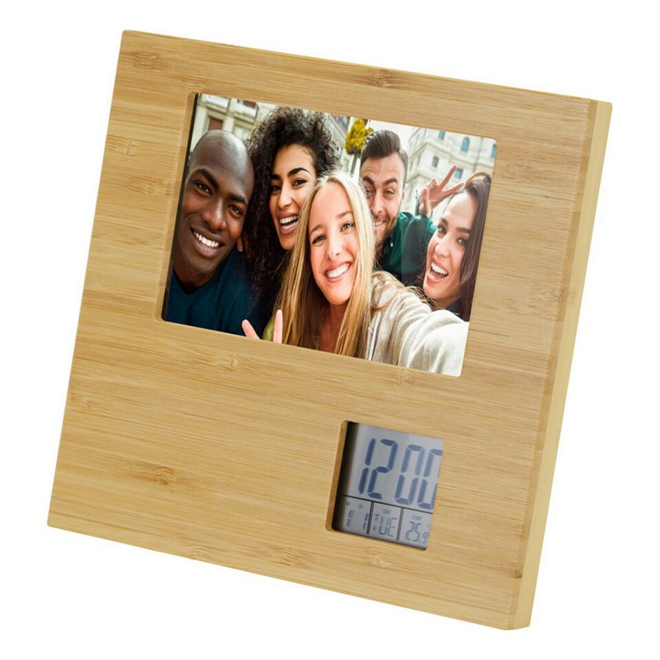 image 1 of Sasa Bamboo Photo Frame With Clock - Natural - One Size