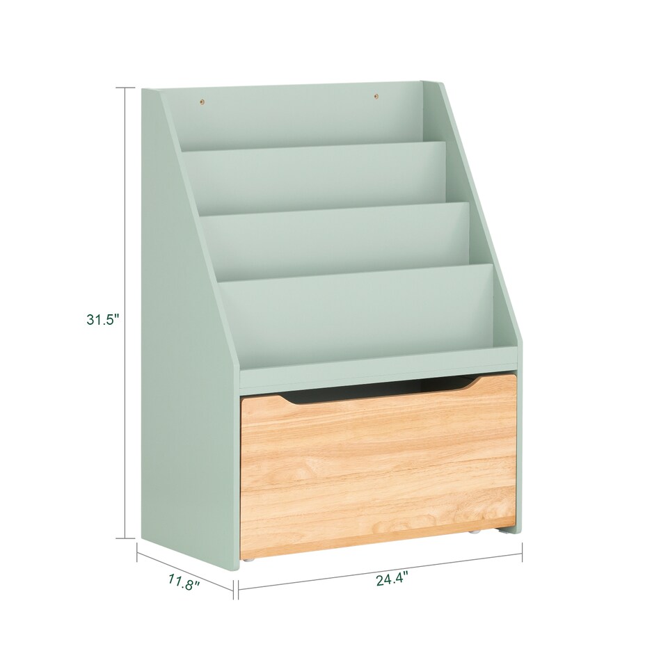 image 1 of SoBuy Children's Bookcase with Storage Chest, Light Green & Natural, 24.4 x 11.8 x 31.5 in, 16.9 kg - KMB95-GR