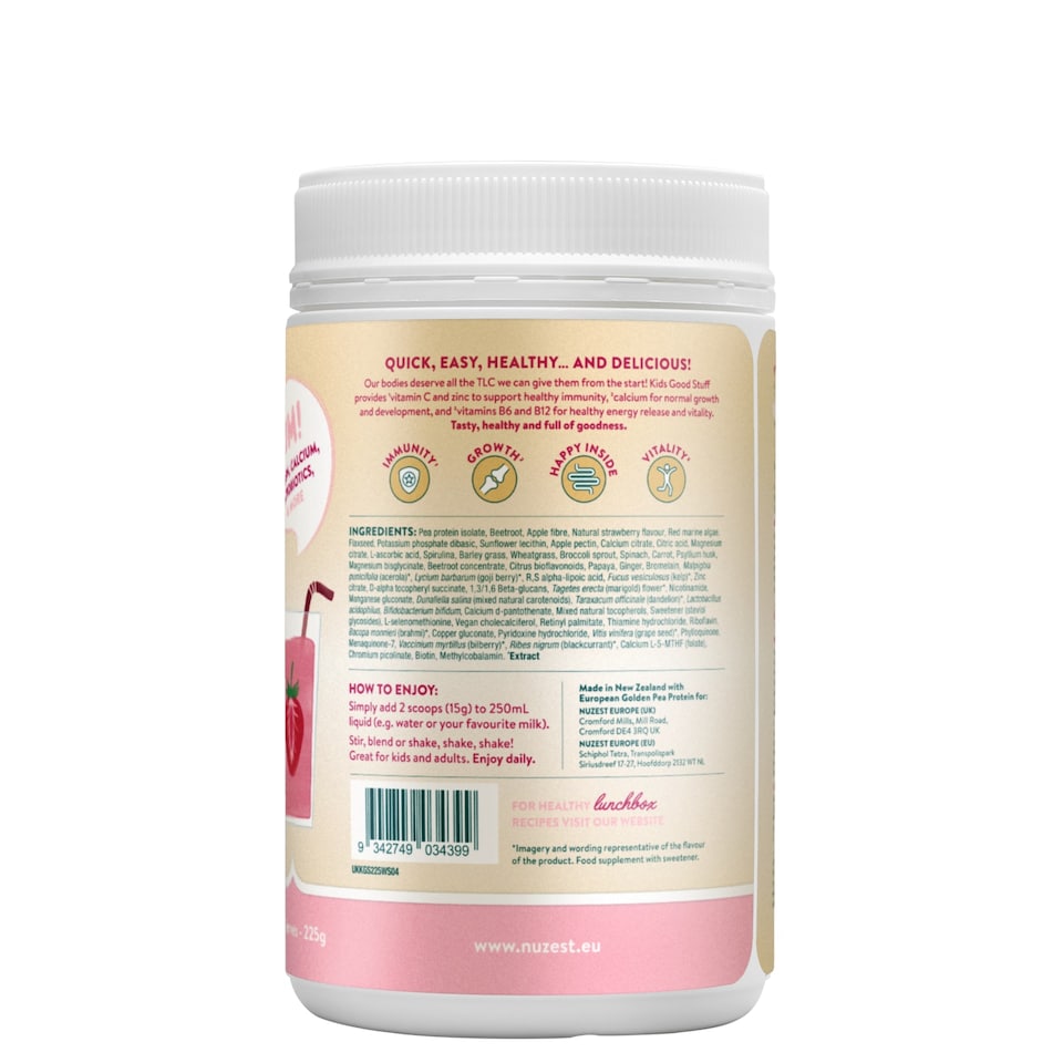 image 1 of Nuzest - Kids Good Stuff - Vegan Smoothie Mix - Wild Strawberry - Multivitamin Nutritional Supplement for Children - Dairy Free 225g (15 Servings)