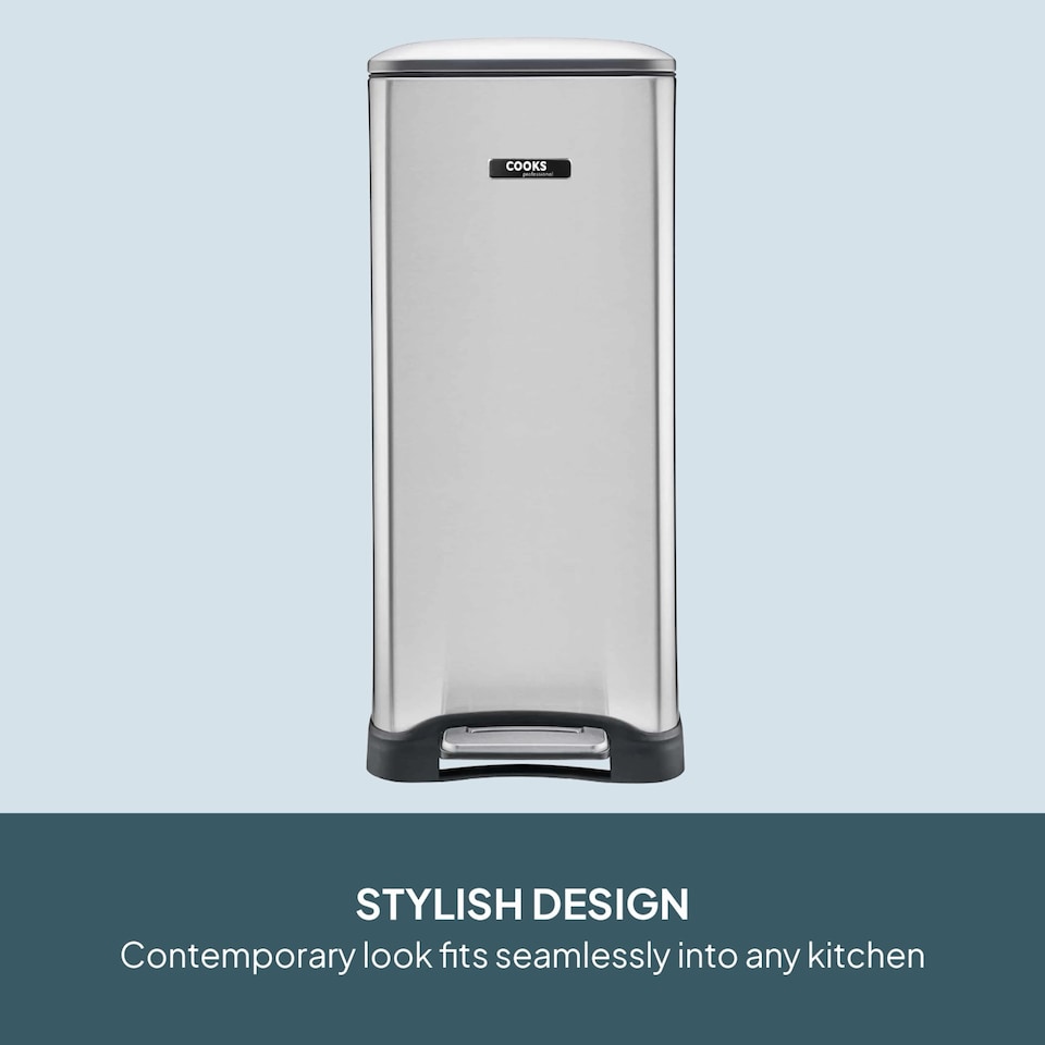 image 1 of Cooks Professional Slimline Dual Recycle Pedal Bin 50L - 2 Compartments & Soft Close Lid | Silver