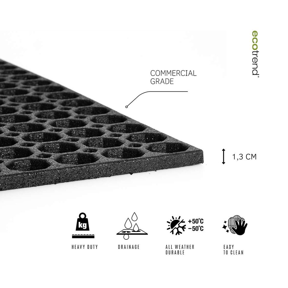 image 1 of Nicoman Rubber Ring Scraper Doormat 80x60cm | Black | 80x60cm