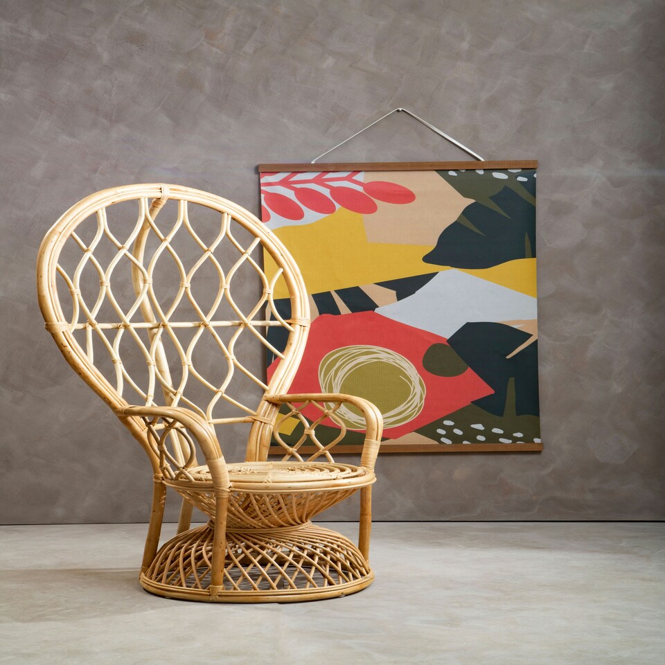 image 1 of Interiors by Premier Brown Natural High Back Rattan Peakcock Chair, Rattan Arm Chair, Rattan Patio Chair for Home, Garden