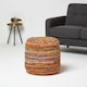 image 2 of Homescapes Red and Multi-Colour Chindi Design Circular Bean Filled Pouffe | Multi | 45 x 40 cm