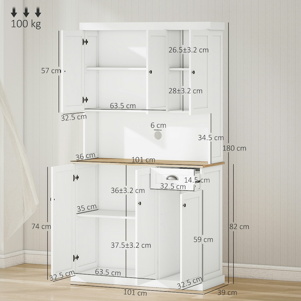 image 1 of HOMCOM Kitchen Cupboard Storage Cabinet with Adjustable Shelves, White