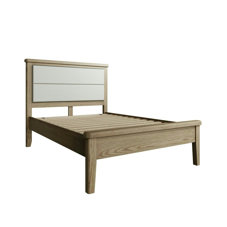 image 1 of Holcombe Solid Wood Double Bed Frame Wooden Slats Bedroom Furniture Smoked Oak