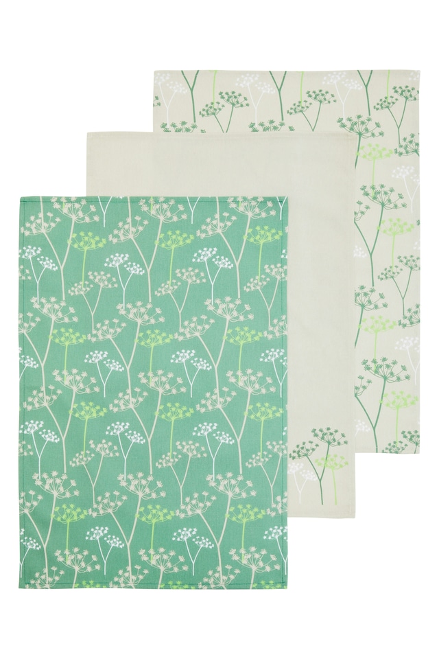 image 1 of Interiors by Premier Set of 3 Floral Cotton Tea Towels, 3 Piece Kitchen Towel Set, Highly Absorbent Tea Towels, Colourful Towels | Green | 3